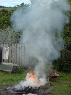 Smokey backyard fire by washing.