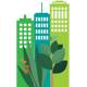 Buildings and plants graphic.