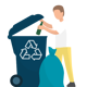 Man putting recycling in bin graphic.