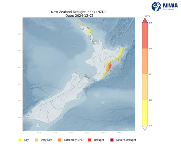 NIWA New Zealand Drought Index Produced December 2024