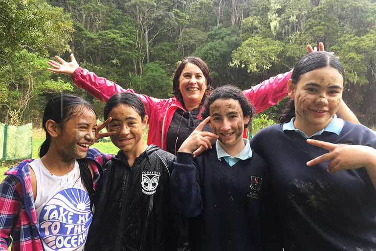 Jacque Knight NRC Enviroschools Facilitator with some of the Ruawai College planters