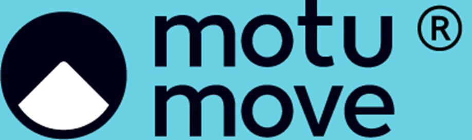 Motu Move and logo on blue background.