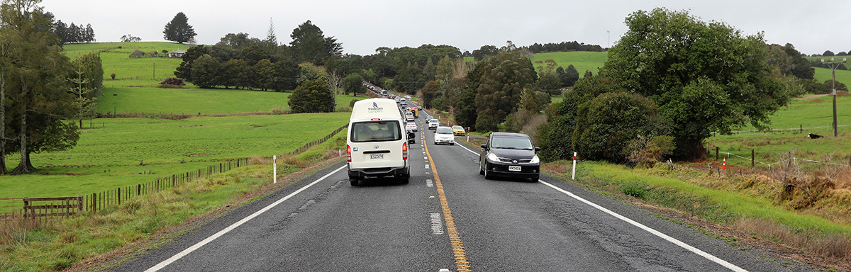 Queues of vehicles due to road works.