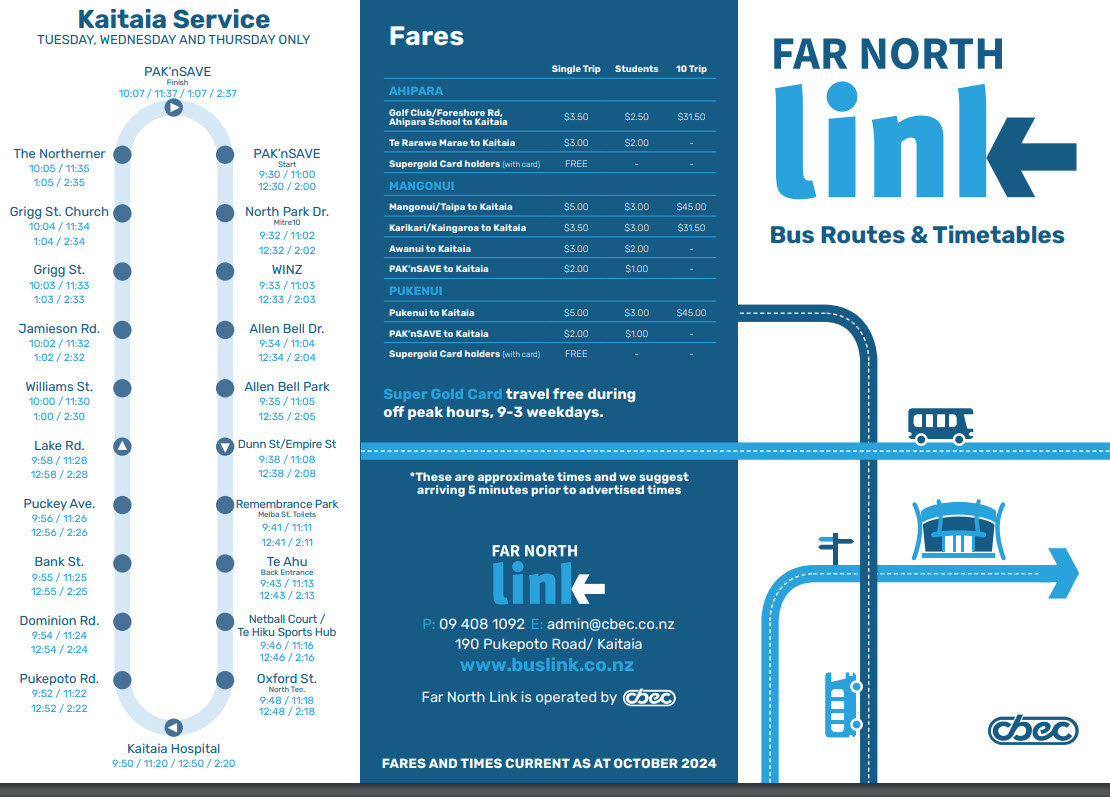 Far North North Link bus timetable pg 1