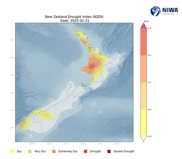 Fig 8 NIWA New Zealand Drought Index Produced 31 January 2025