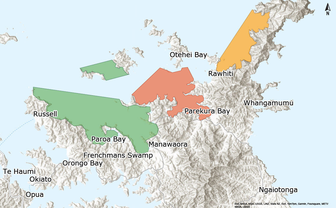 Map of the inner Bay of Islands  showing areas where restrictions apply.