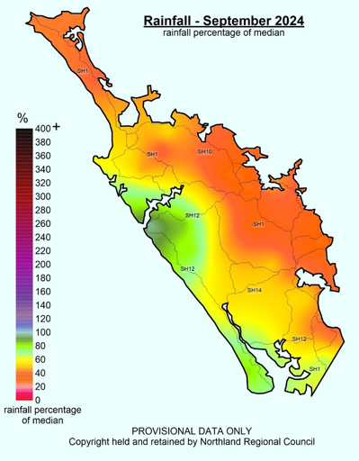 September 2024 rainfall percentage of median